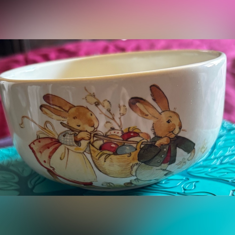 Whimsical World Market "Dancing Rabbits" Ceramic Easter Bowls – Set of 2